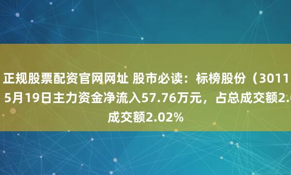 正规股票配资官网网址 股市必读：标榜股份（301181）5月19日主力资金净流入57.76万元，占总成交额2.02%